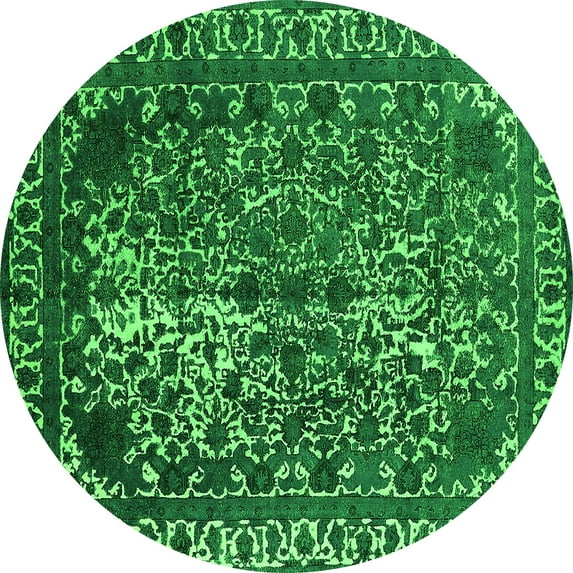 Ahgly Company Indoor Round Oriental Green Industrial Area Rugs, 5' Round