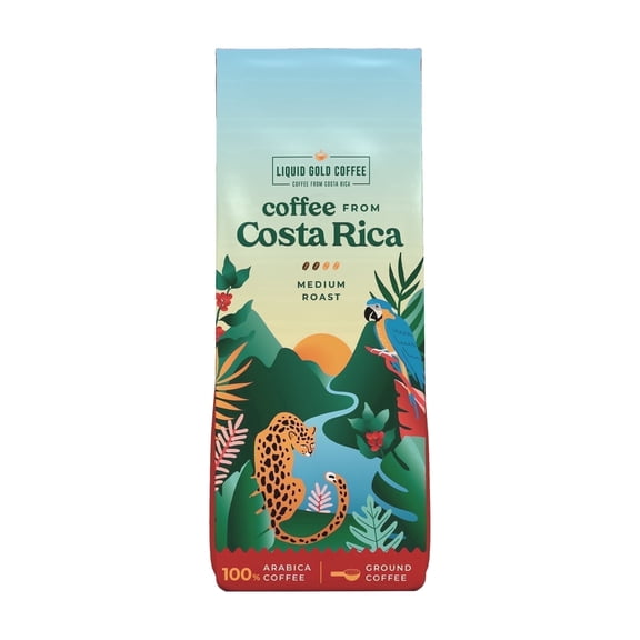 Coffee from Costa Rica - 12 Ounce, 340 Grams - Medium Roast Ground - 100% Arabica Beans - by Liquid Gold - Known Source Coffee