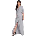 thumbnail image 4 of KOH KOH Long Sexy V-Neck Short Sleeve Slit Flowy Cocktail Evening Bridesmaid Wedding Guest Party Summer Tall Dressy Maxi Dress Gown For Women Light Gray Ash Grey Medium US 8-10 NT290, 4 of 7