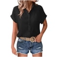thumbnail image 2 of JMKQLZ Women's Summer Solid Color Lapel Short Sleeved Loose Button Cardigan Shirt Top, 2 of 9