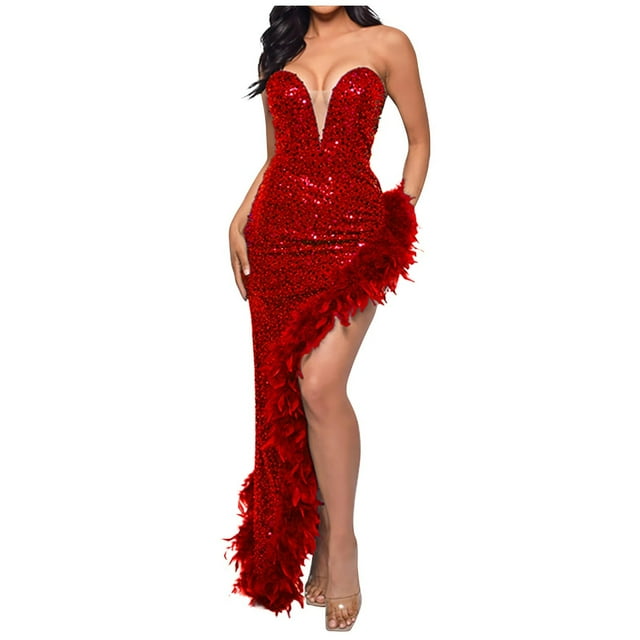 Mefallenssiah Robe à Sequins Sans Poitrine à Dos Ouvert pour Femmes