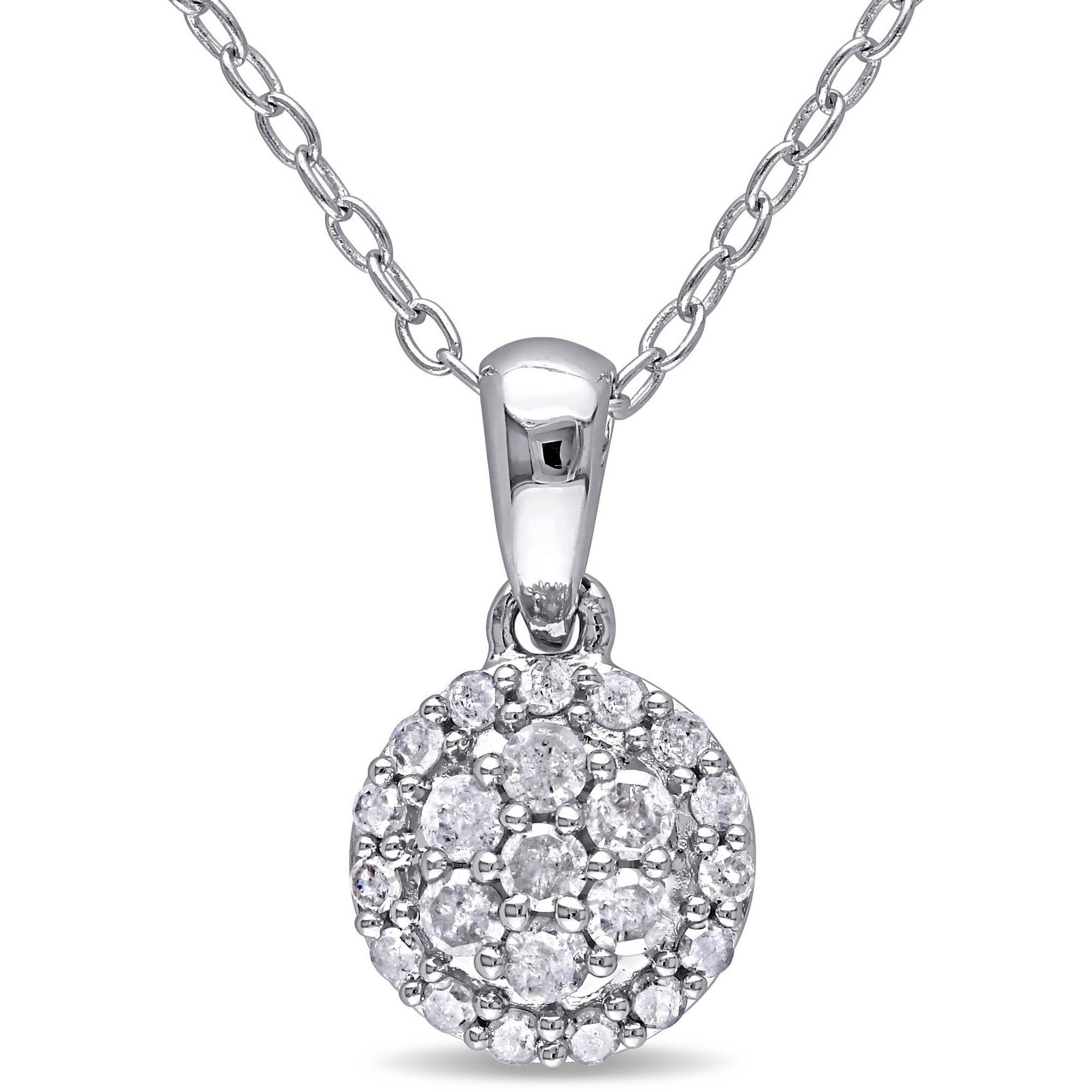 1/4 Carat T.W. Diamond Sterling Silver Halo Pendant Necklace, 18 ...