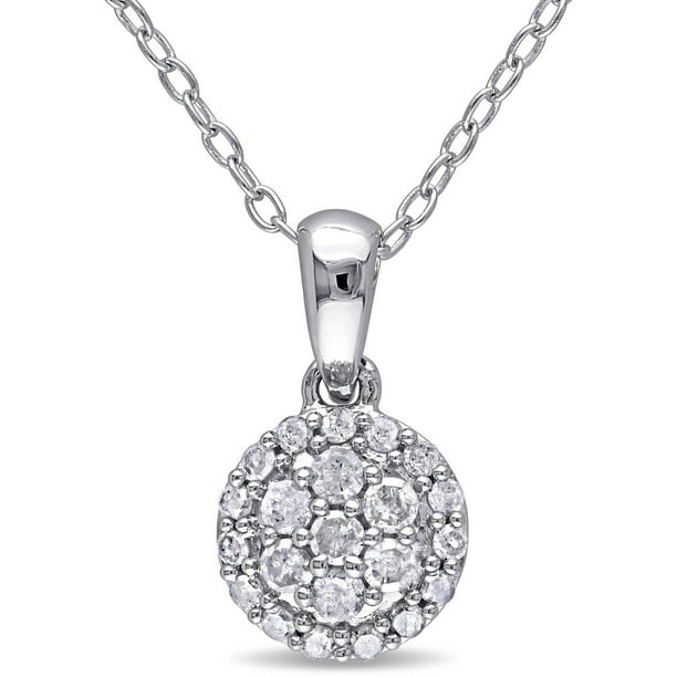 Miabella - 1/4 Carat T.W. Diamond Sterling Silver Halo Pendant Necklace ...