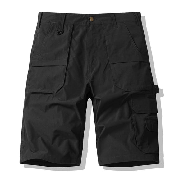 Yaoyar Men's Tactical Cargo Shorts Button Fly Adjustable Waist Multiple Utility Pockets Relaxed Fit Outdoor Adventure Shorts,Black,L