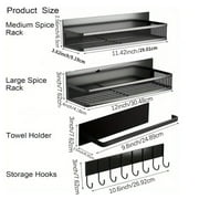 Hangfan refrigerator magnetic spice rack, 4-piece set of 100% metal strong magnetic rack, space saving spice storage rack, household kitchen and laundry storage rack, with tissue holder and hook.