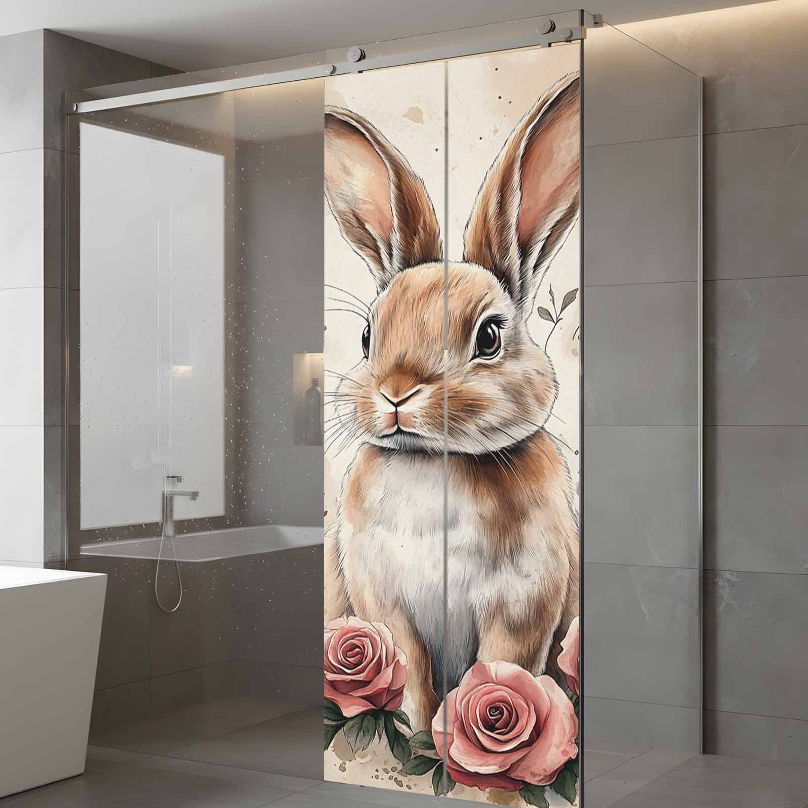 Egg Bunny Window Privacy Film, Retro Rose Frosted Glass Window Clings Static Cling UV Heat Blocking Reusable Door Sticker for Bathroom 23.6 x 59 Inch