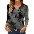 thumbnail image 2 of Womens Tops Print Base T-shirt 3/4 Length Three-quarter Sleeve V-neck Top,Tops for Women Dark Gray, 2 of 6