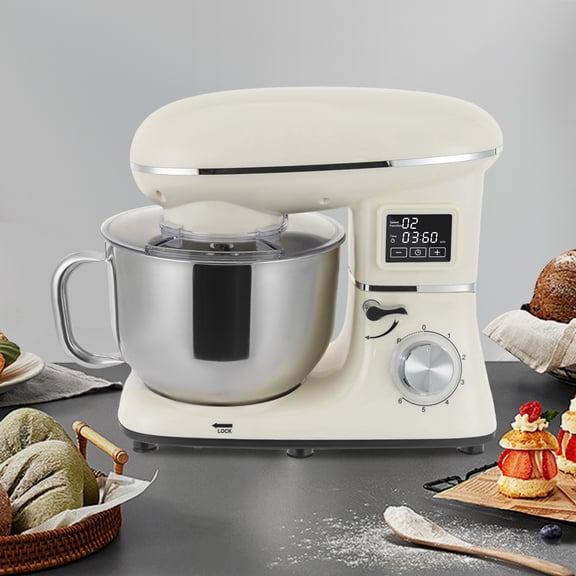 White ABS 39x24x34cm 1350W Chef Machine with Digital Display Screen 6.5Qt Multifunctional Dough Mixer Eggbeater