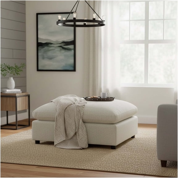 JERFIT 40 Inch Square Ottoman with Storage, Beige Fabric Ottoman Footrest, Modern Cockpit Ottoman for Living Room