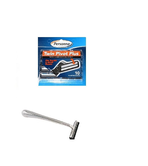 Trac II Chrome Handle + Personna Twin Pivot Plus Razor Cartridges w/ Lubricating Strip for Atra & Trac II Razors 10 ct. + Cat Line Makeup Tutorial