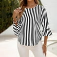 thumbnail image 2 of Ruimatai Women's Casual Oversized Hooded Striped Knit T-Shirt 3/4 Sleeve Comfortable Soft Stretch Round Neck Loose Fit Tops, 2 of 7