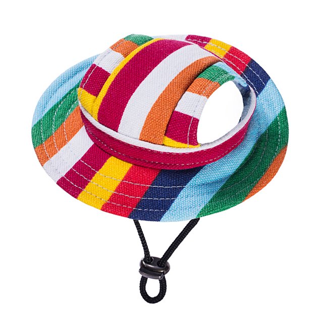 Gorra de ala redonda para mascotas, gorra con visera, malla para perros, gorra para el sol porosa con orificios para las orejas para perros, rayas coloridas MFZFUKR CPB-DE-LYY1876-1