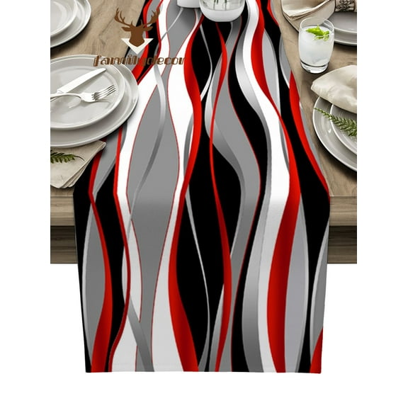Stereo Abstract Line Gradient Red Table Runner Home Wedding Table Flag Mat Centerpieces Decoration Party Dining Long Tablecloth