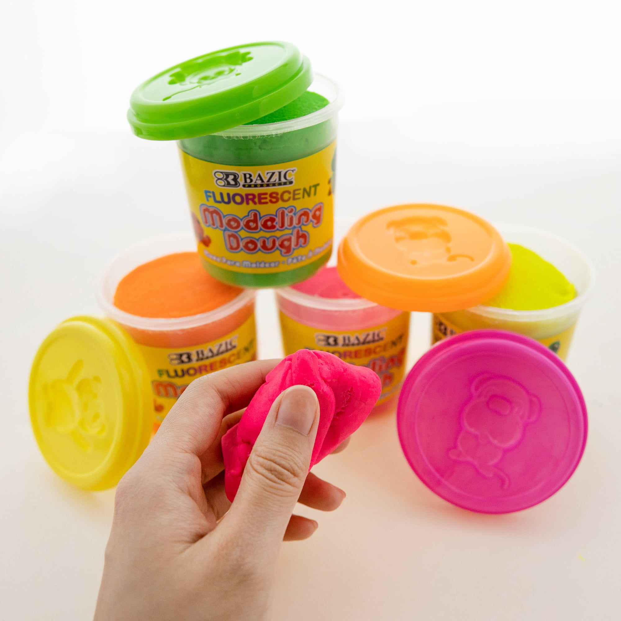 BAZIC Modeling Dough 7.76 Oz, 4 Fluorescent Colors, Non Toxic w/ Mold Caps, 24-Pack
