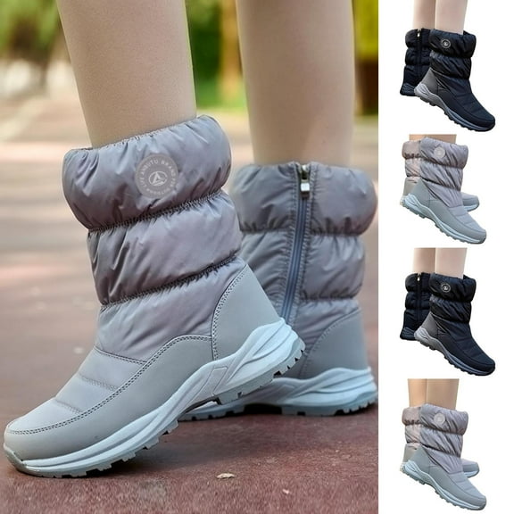 Miluxas Winter Snow Boots for Women Mid-Calf Booties with Side Zipper Thicken Comfortable Waterproof Warm Outdoor Shoes Silver 9.5(43)