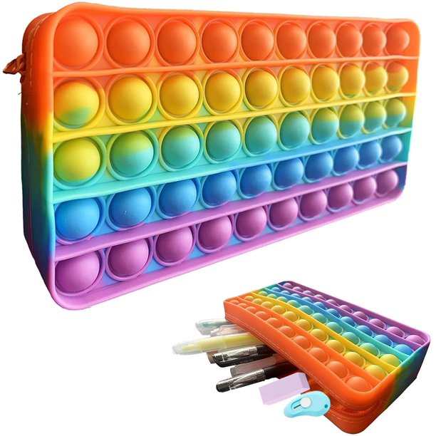 Estuche para lápices pop, estuche para lápices antiestrés, juguete sensorial de burbujas de silicona, bolsa de papelería, juguete de descompresión para niños, regalos para la temporada escolar,