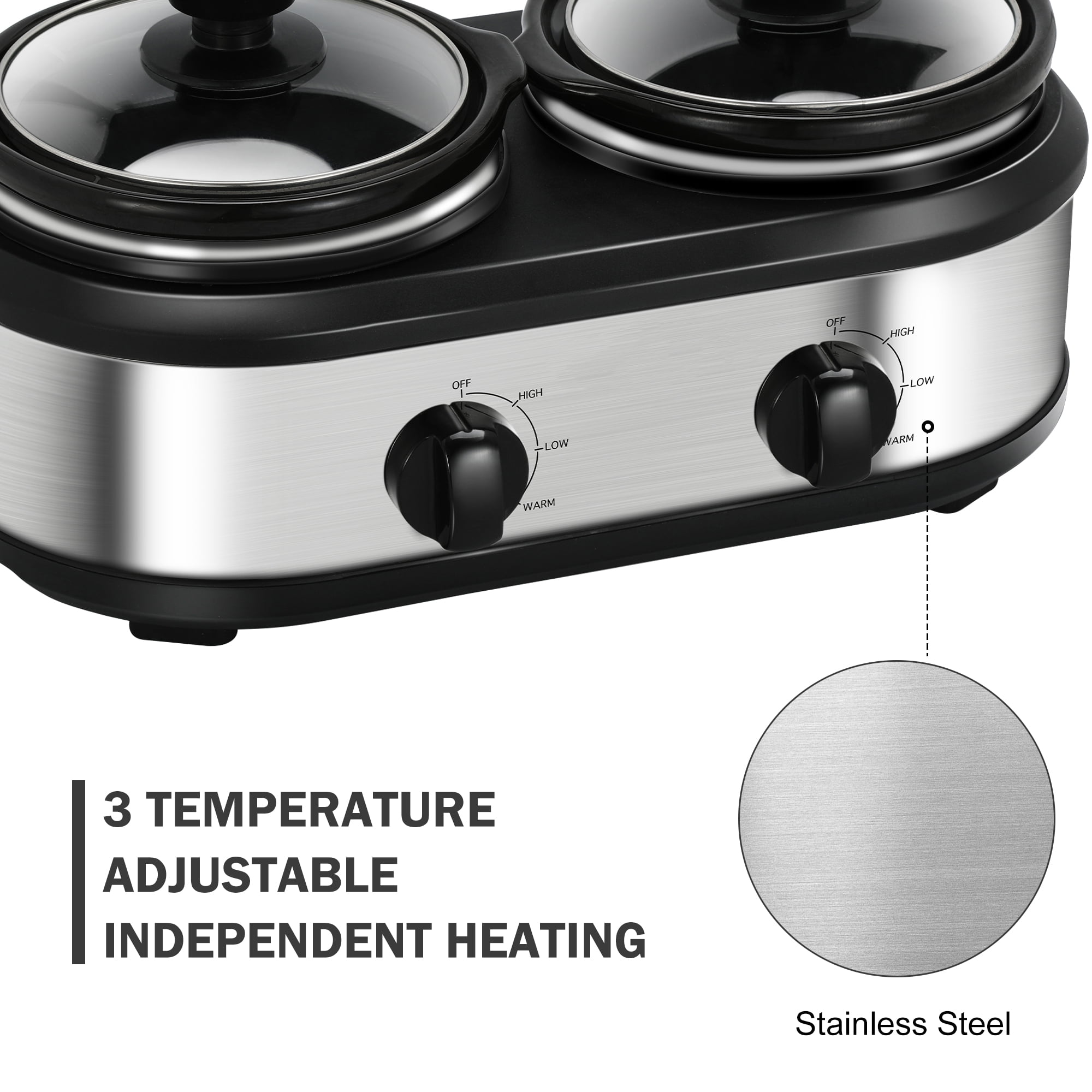 3 x 2.5 Qt. Triple Slow Cooker - Stainless-Steel - AliExpress