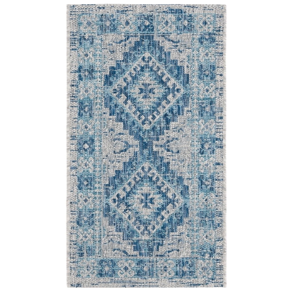 SAFAVIEH Courtyard Davin Geometric Indoor/Outdoor Area Rug, Light Grey/Blue, 2'7" x 5'
