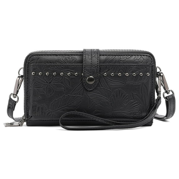 Woaeety  Women Wallet Purse Credit Card Holder with RFID,Small Crossbody Bags for Women Leather Purses with 2 Straps (Black)