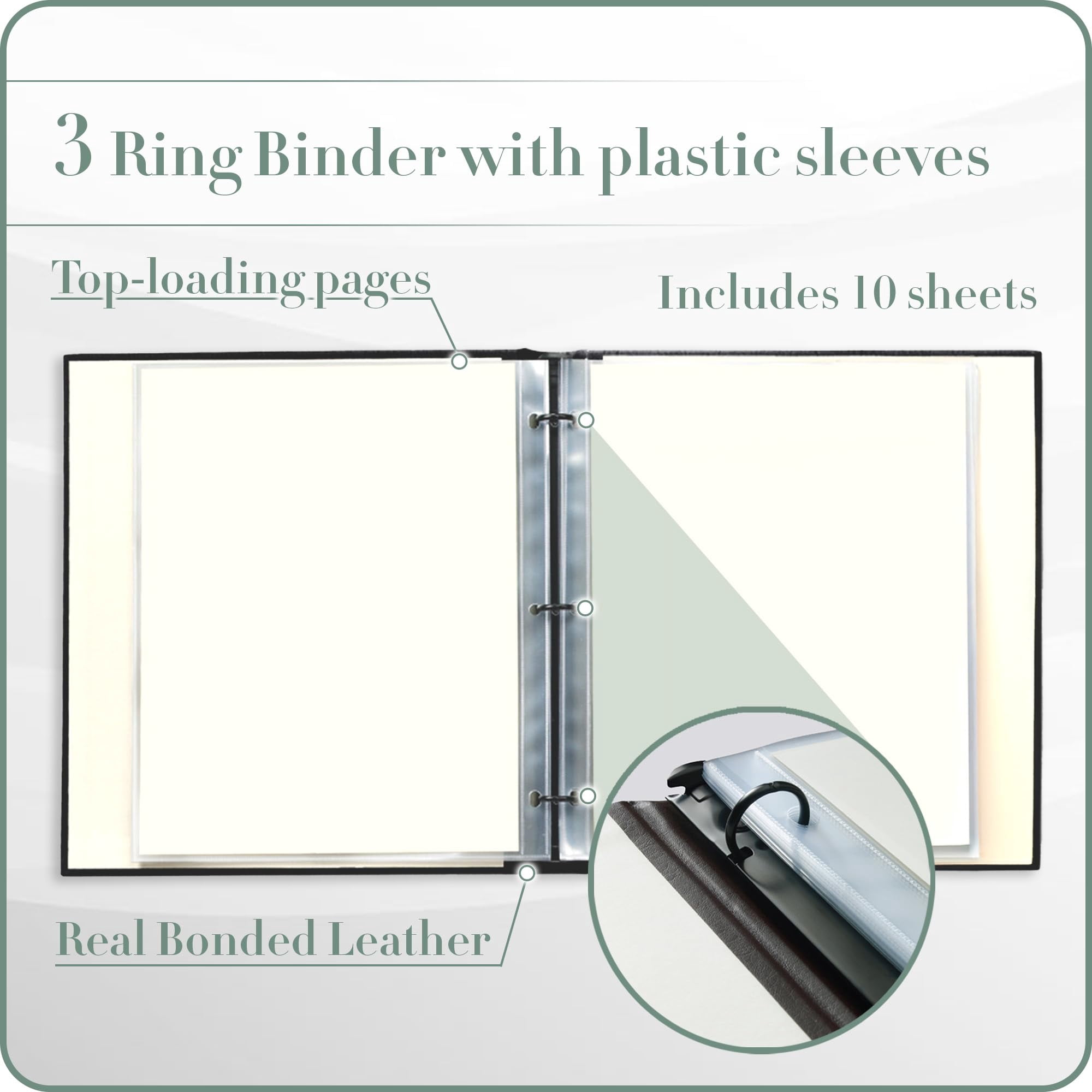 Gallery Leather 3 Ring Binder with Plastic Sleeves, Includes 10 Sheets, Sheet Size: 8.5" x 11" - Presentation Binder Rings with Window and Hubbed Spine, Thick: 0.75" Acadia Navy - US Air Force