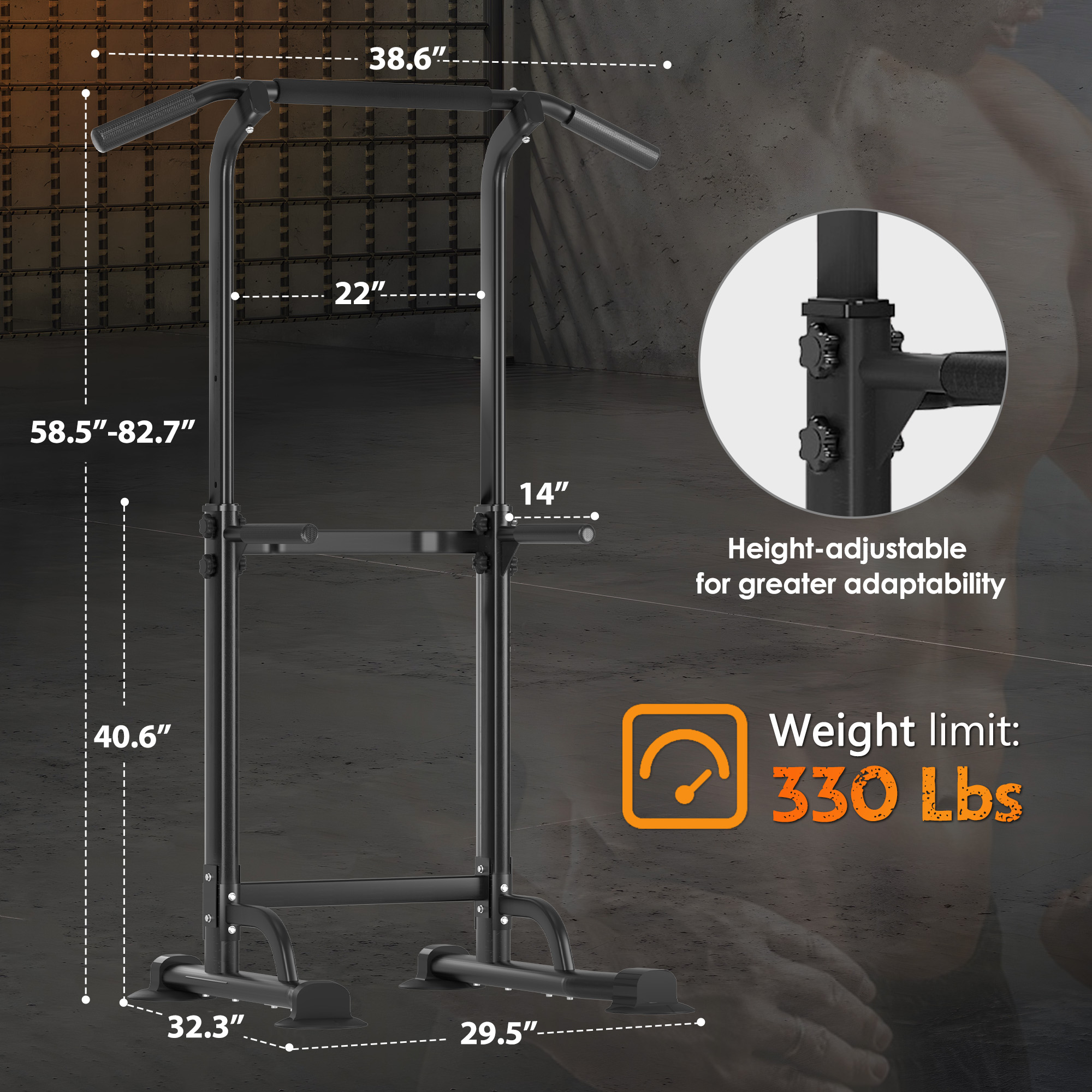 Aukfa Power Tower Pull Up & Dip Station - Multifunctional Home Gym Strength Training Equipment 300 LBS Capacity,Black