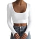 thumbnail image 1 of Txlixc Blusa de corte de punto sólido de manga corta, manga larga y cuello redondo profundo para mujeres fiesta de ocio callejero blusa de primavera y otoño callejero Txlixc moda, 1 of 4