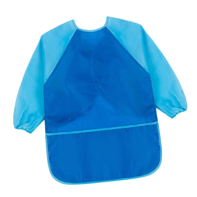 Kids Painting Drawing Tools Waterproof Art Smock , Sponge Brush Light Blue Sleeve L