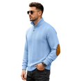 thumbnail image 4 of UDAUDU Men's Cable Knit Pullover Sweater Casual Long Sleeve with Elbow Patch Stand Collar Button Knitted Sweaters Sky Blue XL, 4 of 5