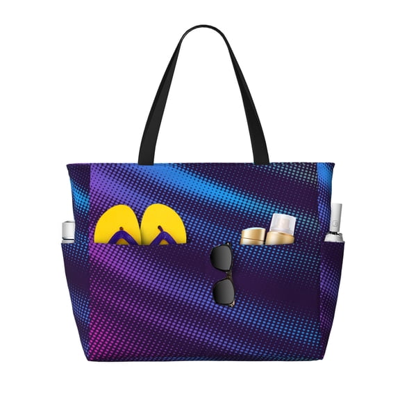 PAYOHTO Glowing Halftone Neon Large Beach Tote Bags for Womens Mens Sandproof Swim Pool Bag with Zipper for Travel Vacation
