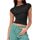 thumbnail image 1 of Blusas Cortas Mujeres Crop Tops Backless Crew Neck Slim Fit Tee Sexy para ir de compras (Negro S) Cgtredaw Para estrenar, 1 of 1