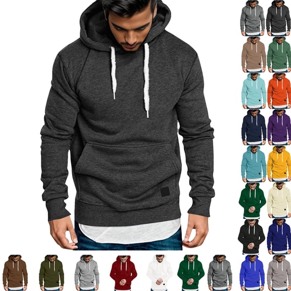 RJMDKXZ Fleece Hoodies for Men Comfy Soft Patch Hooded Sweatshirts Casual Workout Pullover Sweatshirts with Drawstring & Pocket