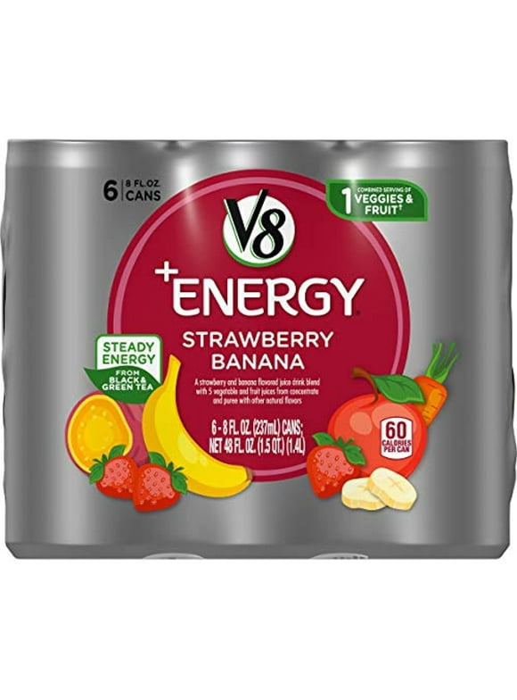 V8 +Energy, Healthy Energy Drink, Natural Energy From Tea, Strawberry Banana, 8 Fl Oz Can (6 Count (Pack Of 4), Total Of 24)