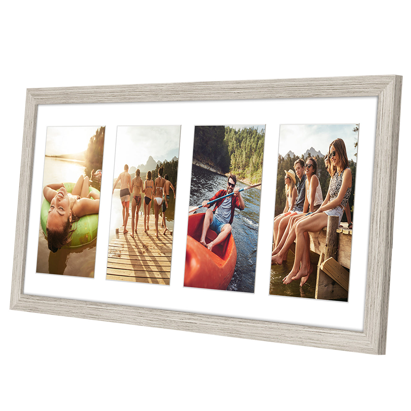 Americanflat 8x20 Collage Picture Frame in Driftwood | Displays Four 4x6 inch Photos. Shatter-Resistant Glass. Hanging Hardware Included!