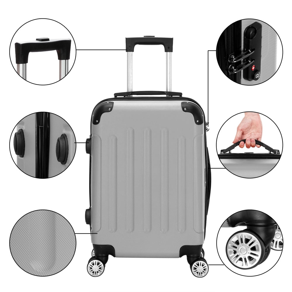 Ktaxon Luggage 3 Piece Sets, ABS Hardside Lightweight Suitcase with TSA Lock Spinner Wheels, 20in 24in 28in, Gray