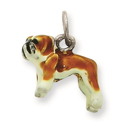 925 Sterling Silver Enameled Small Bulldog 3-D Solid Charm Pendant