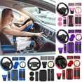 thumbnail image 2 of Car Steering Wheel Cover, Shift Knob Cover, Pu Material, Seat Belt Cover Pad, Car Console Cover, Cup Coasters for Car, Blue Black, 30 Pc, Interior Trim Kit, 2 of 8
