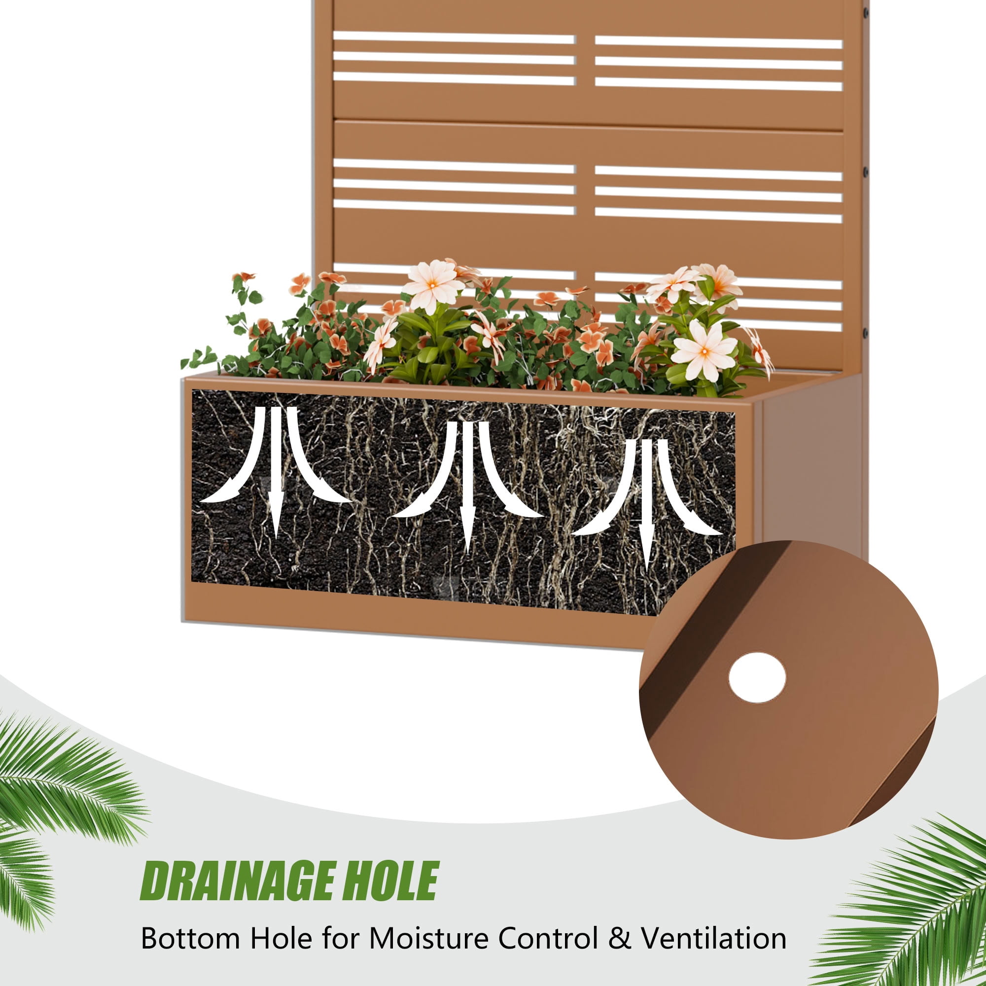 MAYEERTY 59*30in Outdoor Metal Planter Box, Portable Balcony Planter Box, Space Saving Garden Planter for Patio, Garden, Yard