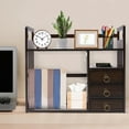 thumbnail image 3 of Bamboo Bookshelf with 3 Drawers, Nut-brown Color, Desktop Storage Organizer Rack for Office, 3 of 22