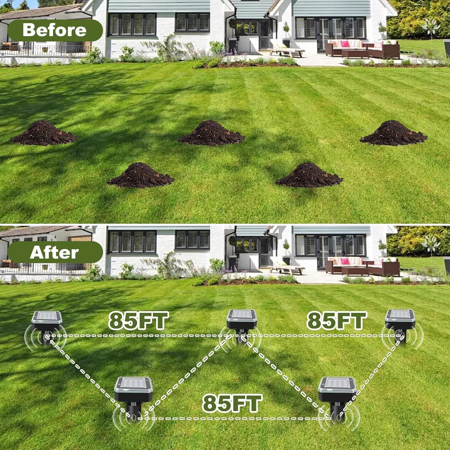 Ultrasonic Mole Repellent,Solar Powered Gopher Mole Repellent Stakes for Chipmunks,Snake,Gophers,Voles,Waterproof Sonic Moles Deterrent for Outdoor Garden,Home (4 Pack)