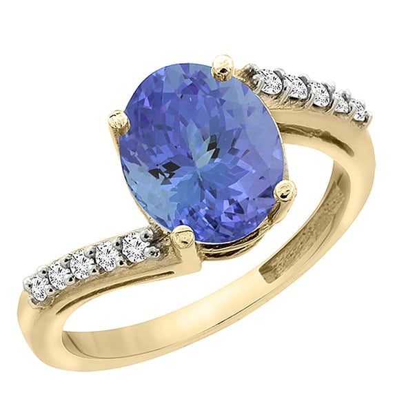 10K Yellow Gold Diamond Natural Tanzanite Engagement Ring Oval 10x8mm, size 6.5