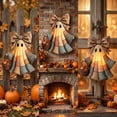 thumbnail image 4 of Halloween Patchwork Ghost Front Door Hanger Wreath, Vintage Halloween Deco with LED, Rustic Farmhouse Halloween Ghost Hanging Decor, Front Door & Porch Wall Decoration for Indoor Outdoor Display, 4 of 5
