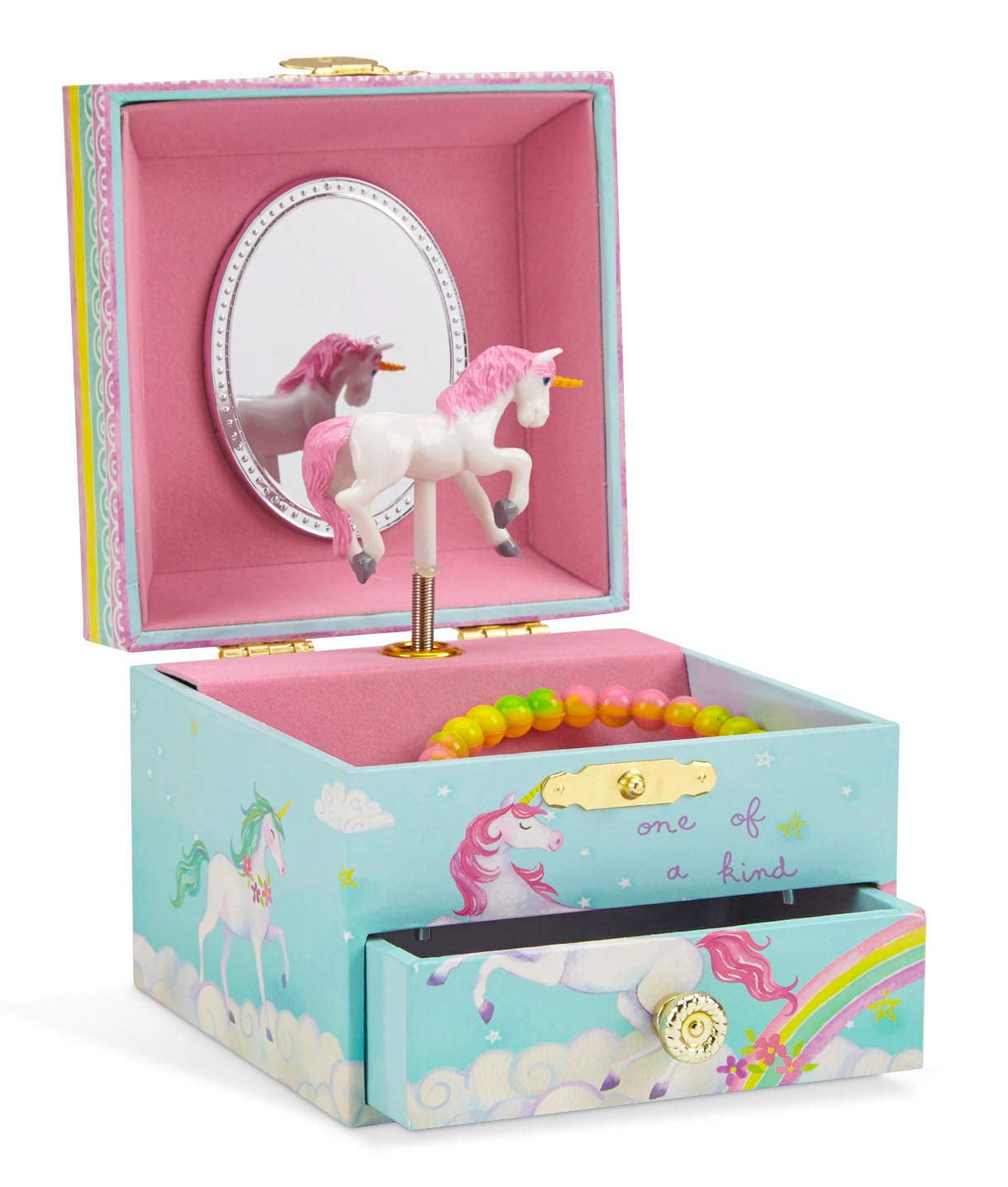 Musical Ballerina Jewelry Box, Unicorn Rainbow Design with Pullout Drawer,  The Unicorn Tune