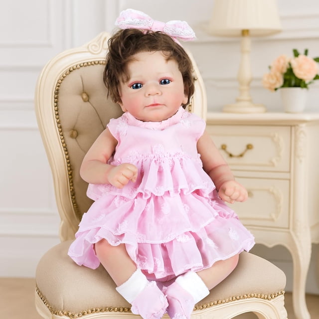 Muñeca KidCuddz para niña realista con pelo rizado enraizado, 45 cm