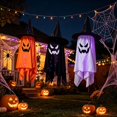 thumbnail image 6 of XHKUYI Halloween Hanging Ghost Decoration 39.3 inch, Glowing White Fabric Ghost with Witch Hat, Spooky Floating Ghost Decor for Halloween Home, Garden, Tree, Yard, Party, 6 of 7