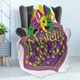 thumbnail image 4 of Mardi Gras Soft Flannel Fleece Throw Blanket, Comedy and Tragedy with Mardi Gras Carnival Blazon Design, Cozy Plush for Indoor and Outdoor Use, 60" x 80", Purple Green Yellow, by Ambesonne, 4 of 5