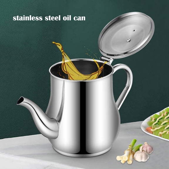 Stainless Steel Oil Dispenser Pot, Multi Capacity Stainless Steel Seasoning Oil Pot with Filter, Leakproof Non Drip Oil Bottle, Kitchen Gadget for Cooking and Seasoning