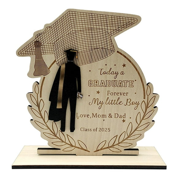 Temporada de graduación 2025 Adorno de madera, regalo de bendición decorativo, haya o nogal hechos a mano, textura natural, decoración del hogar de oficina de escritorio, recuerdo personalizado