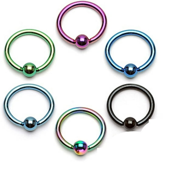 14G Anodized Titanium Over Surgical Steel Captive Bead CBR/Hoop Ring (AB) 2 Piece's (Blue 9mm (3/8''))