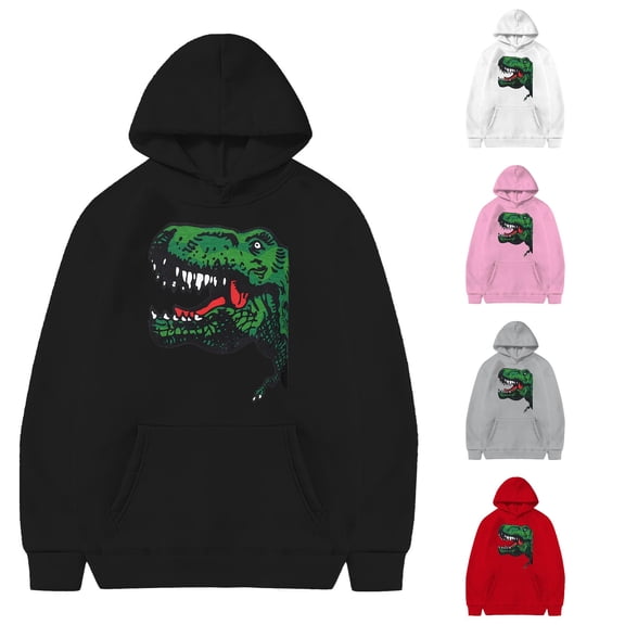 Rggeeun Child Boys Pullover Cute Cartoon Dinosaur Pattern Hoodie Long Sleeve Soft Casual Hooded with Large Pocket for Fall Outdoor Picnics Lovely Tops,Black,13-14 Years