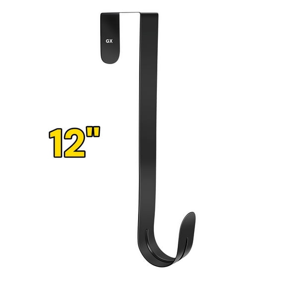 DUNCHATY 12" Wreath Hanger Over The Door - Large Wreath Metal Hook for Christmas Wreath Front Door Hanger, Door Hooks for Hanging, Ornament Hooks, Black